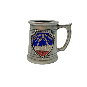 Vintage Fort Pewter Souvenir Tankard Mug Thimble St Louis MO Gateway To The West